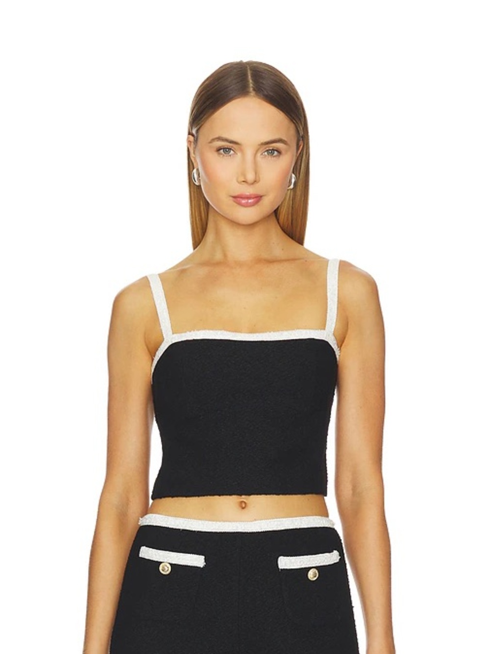 Amanda Uprichard Revolve Black Tweed Square Neck Sleeveless Cropped Top Size XS